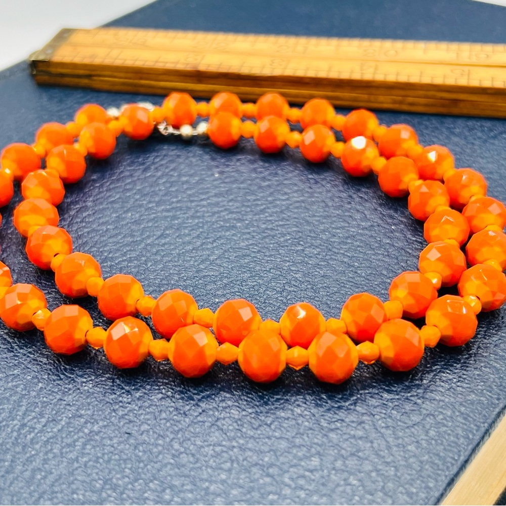 Vibrant 2-tone orange crystal bead necklace artisan 28”